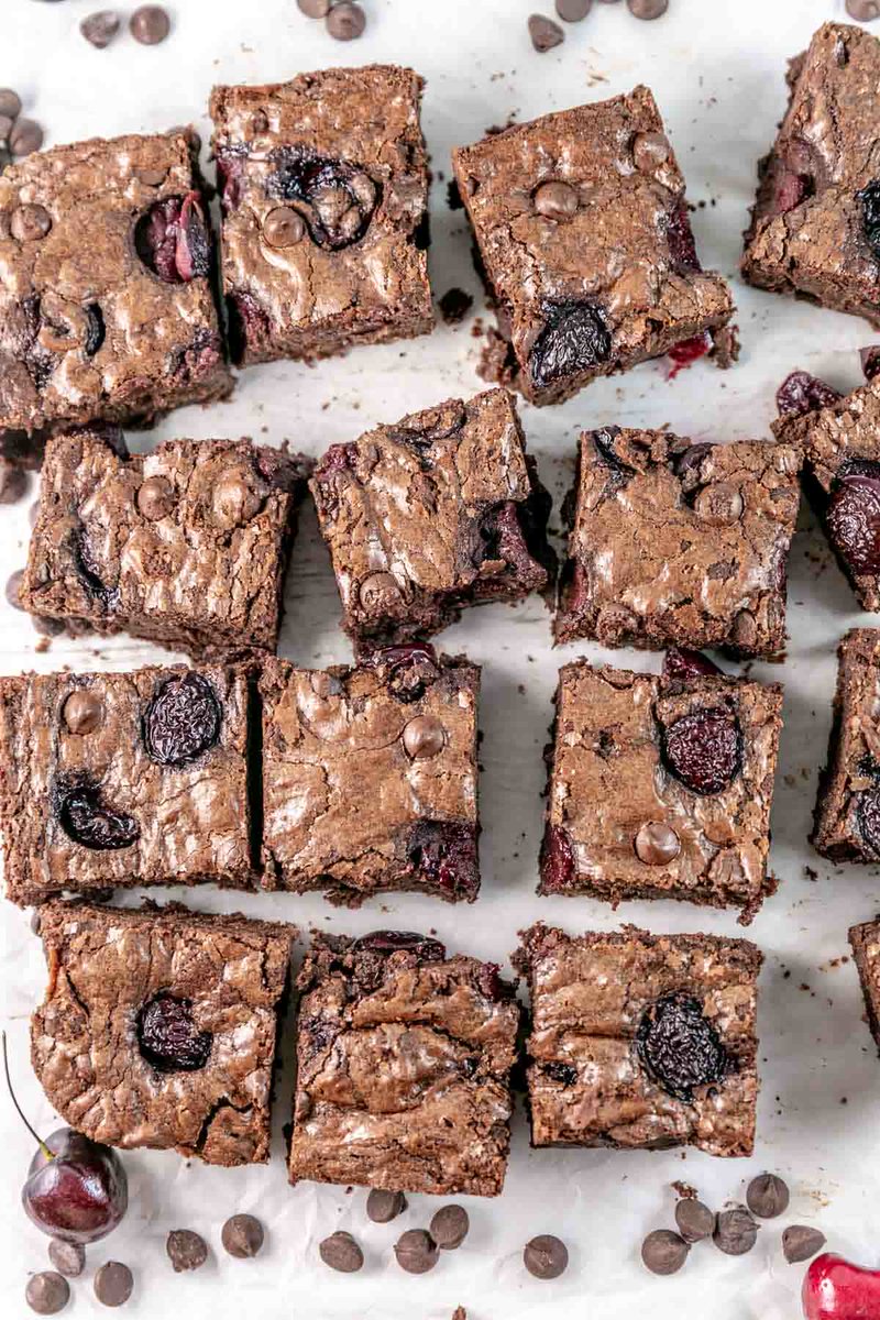 Skip the boxed mix—these homemade Cherry Brownies are extra fudgy, super chocolatey, and filled with sweet-tart cherries for a dessert that tastes like summer in every bite. bunsenburnerbakery.com/chocolate-cher…