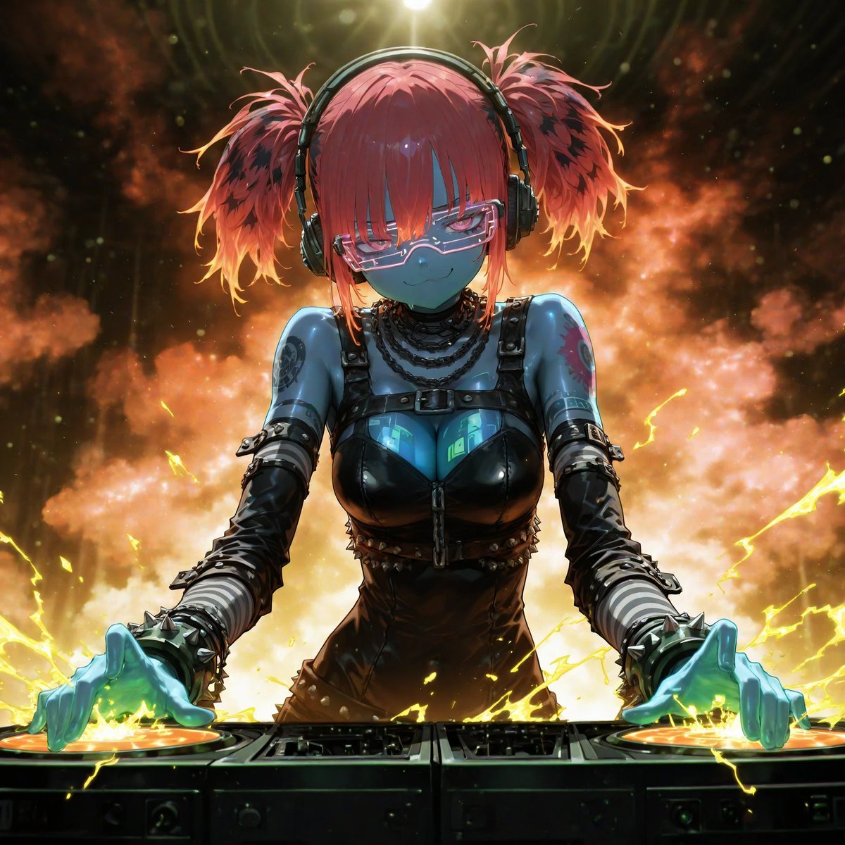 KimyK_Artworx's tweet image. “Tech Overload” is booting… ⚡️
Tech: "DJ Tech in the circuit — glitch in your veins, static in your brain. Not ready? Too bad. I’m dripping on the mainframe.. Getting ready to drop tomorrow! You aren't ready!" 🧪🫧 #glitchcore #Industrial 
#AIart #AIArtistCommunity #AIイラスト…