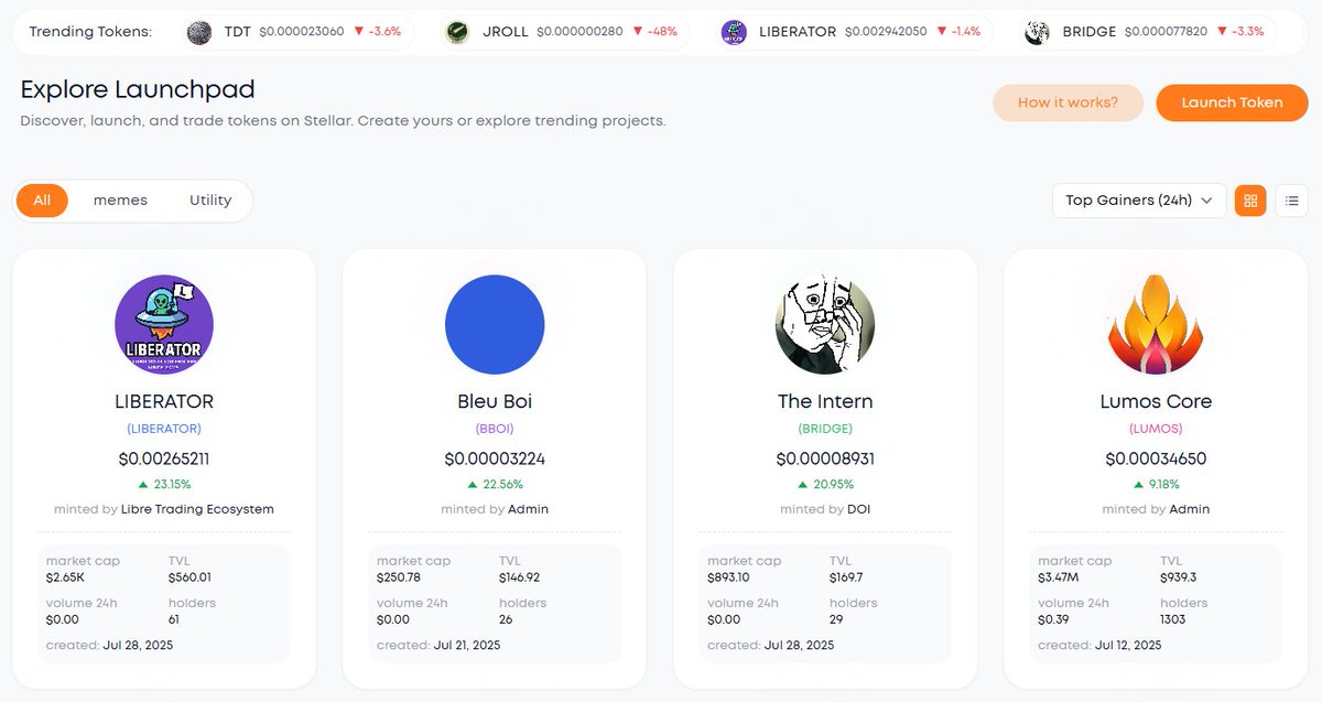 LumosCore's tweet image. 📈 Top Gainers of the Day on Lumos Core 🚀
Meme tokens are moving — and here are today’s biggest climbers:

🥇 $LIBERATOR: 23.15%⬆️
🥈 $BBOI: 22.56%⬆️ 
🥉 $BRIDGE: 20.95% ⬆️ 
🏅 $LUMOS: 9.18% ⬆️

Discover them all at 👉 lumoscore.com/launchpad
#Lumoscore #Launchpad #Web3