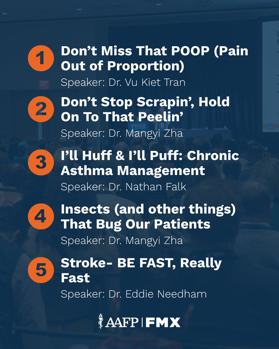 aafp's tweet image. This is what happens when family docs name their sessions… 🤭 But don’t be fooled. Behind every fun #AAFPFMX session title are evidence-based updates and practice solutions that you can use right away. Check out our full session catalog: ter.li/p9thnb