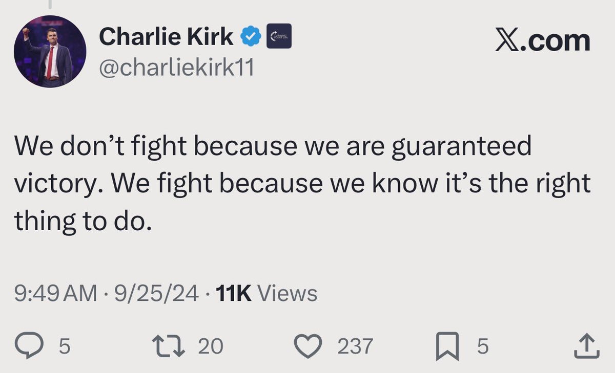 PinoAmericano's tweet photo. This is my favorite Charlie Kirk post. He was a fighter with a winning mindset. This is the one that hits home for me. https://t.co/dar7AEWfMO