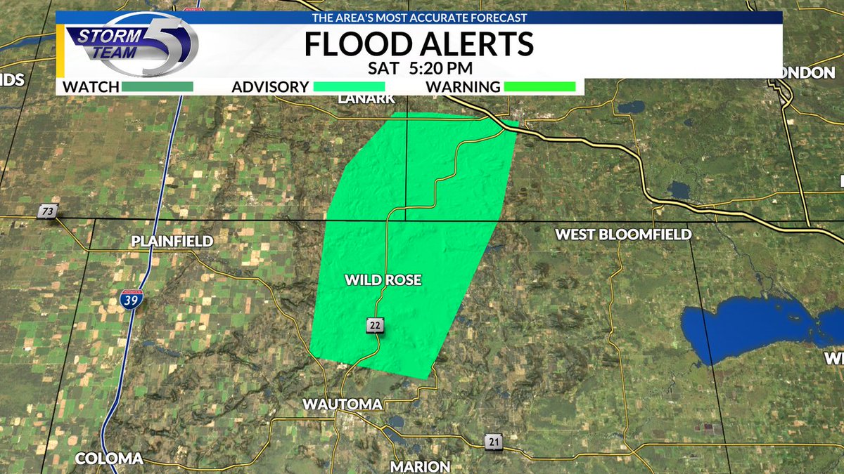 A Flood (FA) Advisory has been issued for Waupaca, Waushara, Portage county until Sep 20 8:15PM. Go to the Storm Team 5 Weather App for more info.