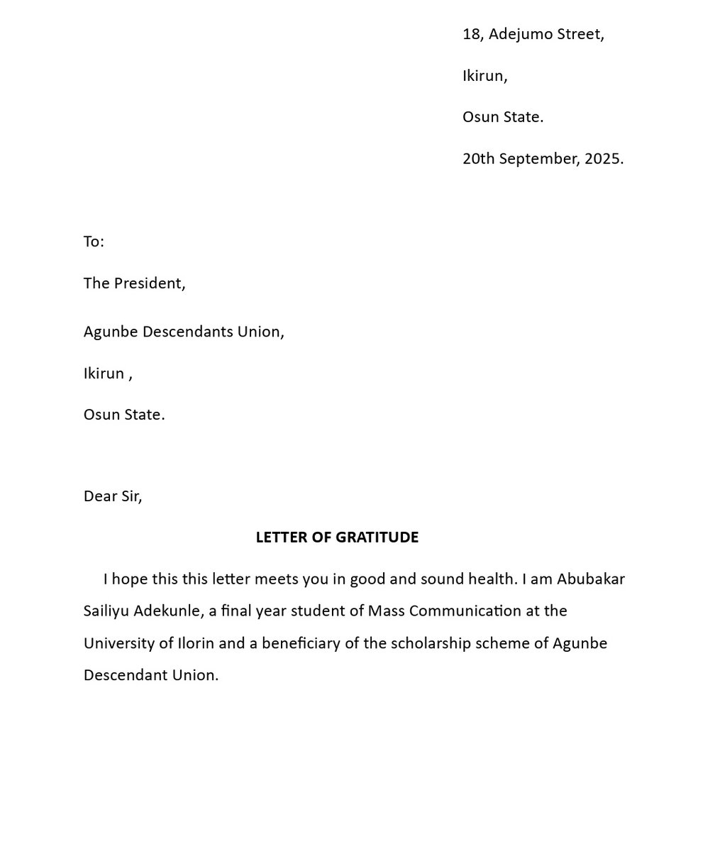 insideIkirun's tweet image. Dear Abubakar Saliyu Adekunle,

On behalf of the Agunbe Descendants Union (Home and Abroad), we acknowledge with joy and pride your heartfelt letter of appreciation. Your words of gratitude truly warm our hearts and reaffirm the purpose of our scholarship scheme.