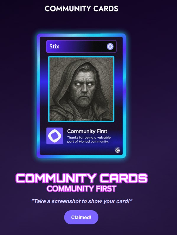 Yarko_kotsyuh's tweet photo. Just claimed my Community First card π₯
Grateful to be part of the @monad fam and contribute to building this ecosystem.
Big respect to everyone pushing the community forward β weβre only getting started π
#Monad #CommunityCards #Web3 https://t.co/xZCA2oZGDI