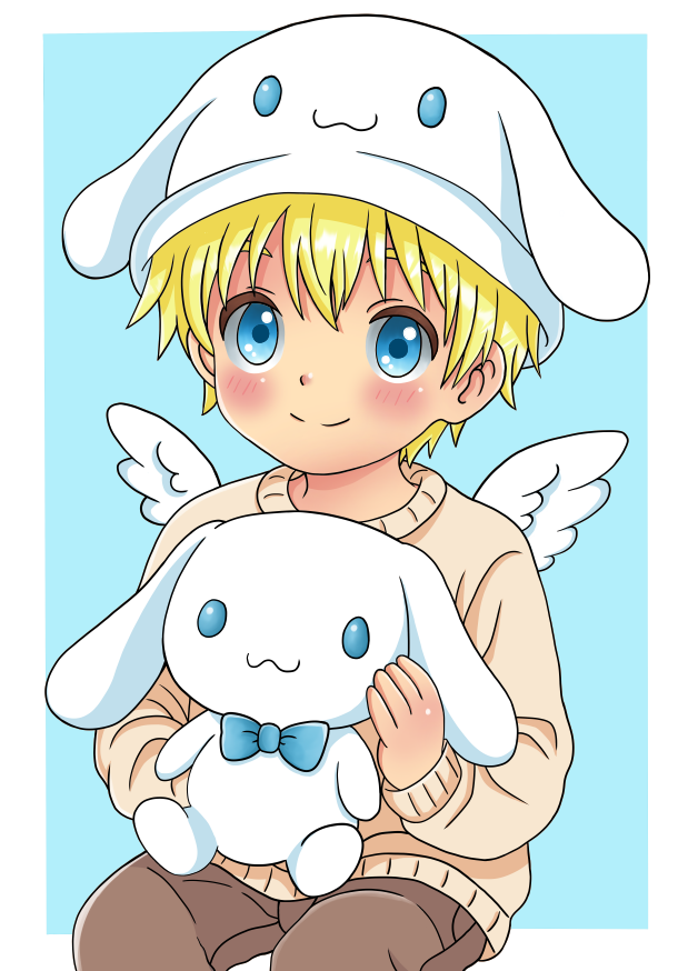 Little_Kotaaa's tweet photo. Drew Kota today with a cozy hat &amp; a Cinnamoroll plushie 🐻💙✨
Just something soft and heartwarming~ 💕

Hashtags: 
#OCArt #DigitalArt #ArtistOnTwitter #CuteArt #CINNAMOROLL #SanRio https://t.co/nlWaPU4Mdv