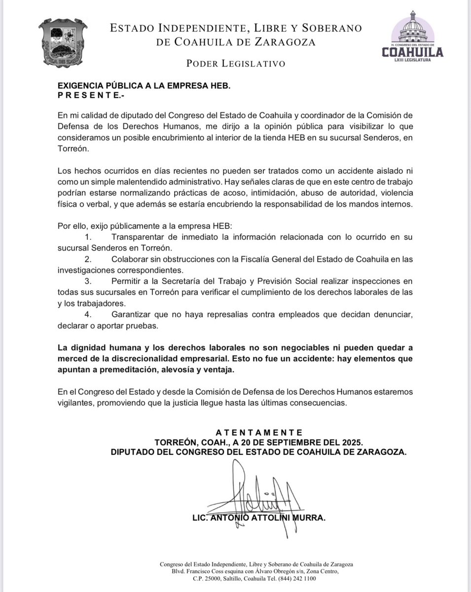 Hago pública esta exigencia a la empresa H•E•B (<a href="/HEB/">H-E-B</a>) en #Torreón para que no quede impune la muerte de Carlos ‘Papayita’ Gurrola: 
.
.
.
#ElNorteNoOlvida