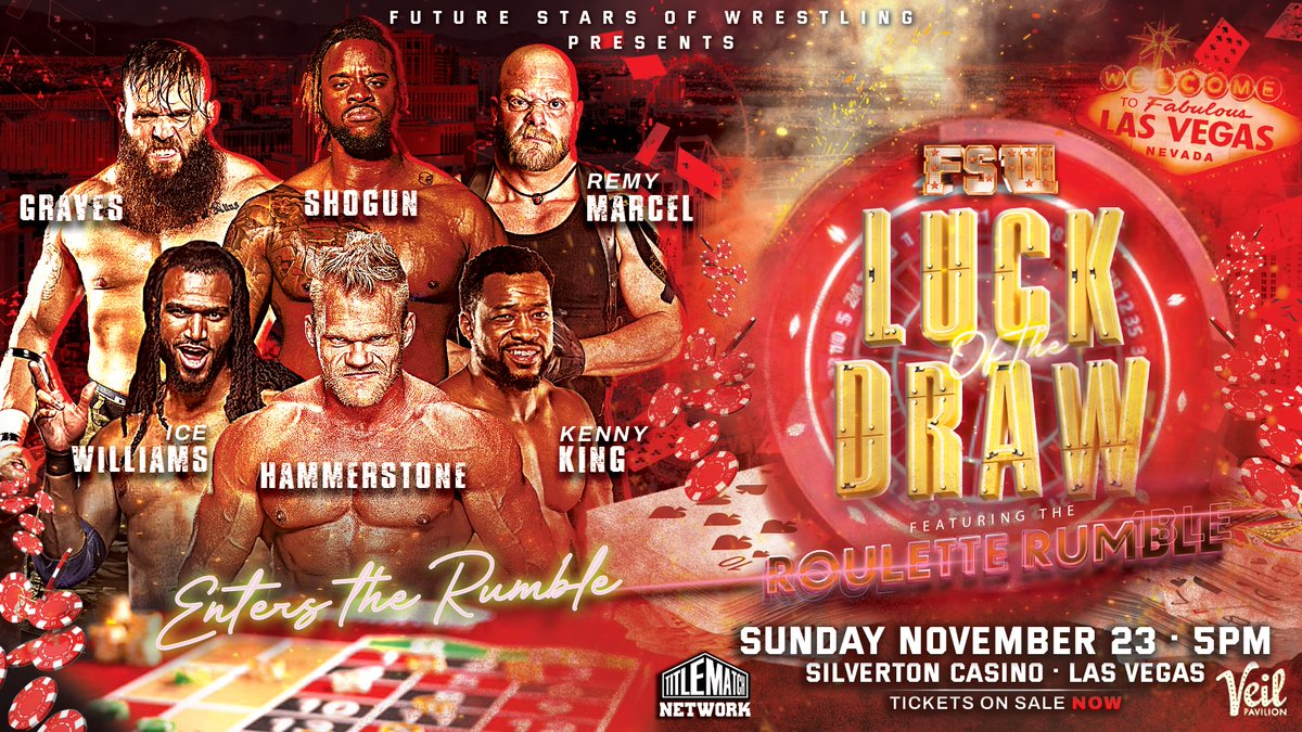 The first six participants signed for the Roulette Rumble at Luck of the Draw are all former FSW Heavyweight Champions returning for their shot at the gold. FSW’s first champion Kenny King joins former champions Ice Williams,  Hammerstone, Remy Marcel, Shogun, and Graves.