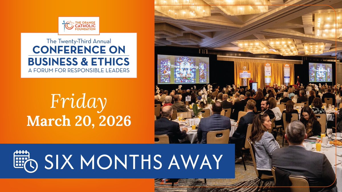 Make sure to mark your calendars now 🗓 so you don't miss out on another amazing Conference on Business &amp; Ethics. Stay tuned for more announcements on our keynote speaker and honorees.  

OrangeCatholicFoundation.org/CBE #CBE2026 #FaithAtWork #CatholicProfessionals