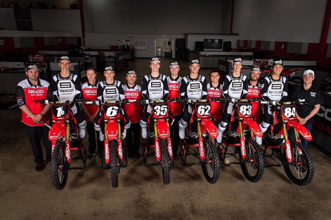 stire23's tweet photo. Every rider who started 2020 competing for GEICO Honda has at least one professional championship. Quite the lineup for a last hurrah. https://t.co/agQsjnodAl