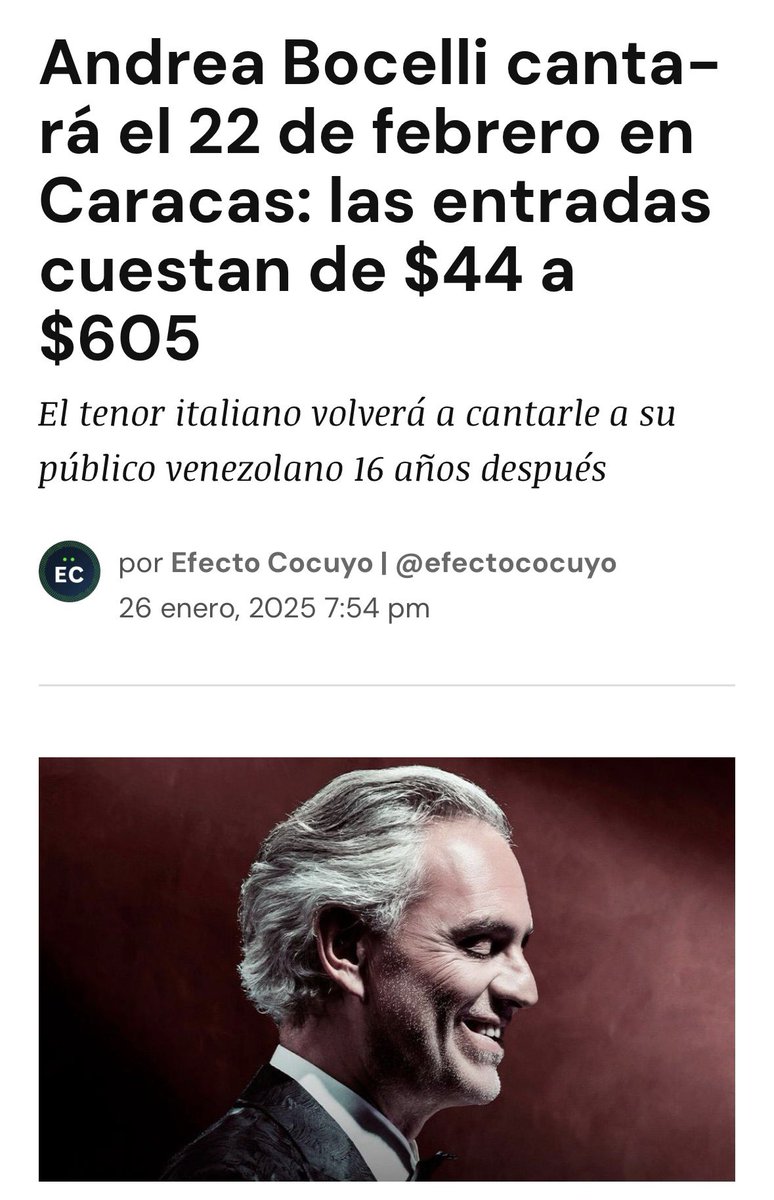 En febrero, Luis Miguel y Andrea Bocelli se presentaron en el Estadio Monumental Simón Bolívar. El equipo de agitación de María Corina Machado arremetió contra ellos por cantar en Caracas. 

Ambos artistas de trayectoria internacional fueron señalados como “cómplices” y