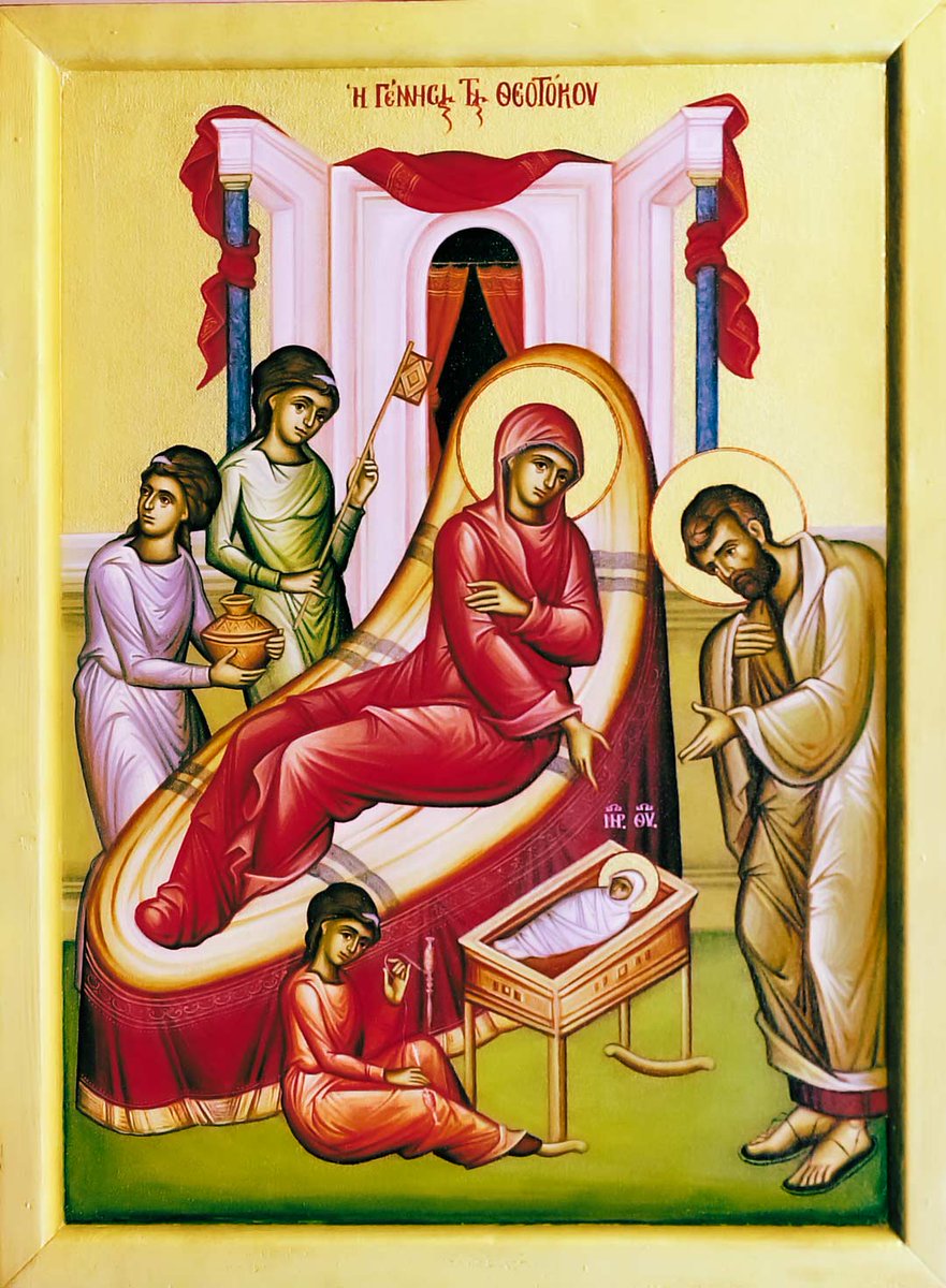 Thy nativity, O Theotokos Virgin, hath proclaimed Joy to all the world; for from thee hath dawned the Sun of Righteousness, Christ our God, annulling the curse, and bestowing the blessing, abolishing death and granting us life eternal.
