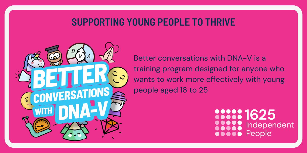 Want to have better conversations with young people? Join our one-day DNA-V training!
Learn how to use this powerful, ACT-based model to support 16–25s to thrive.

Sign up: 

29 October: ow.ly/Li1W50VXFKF+