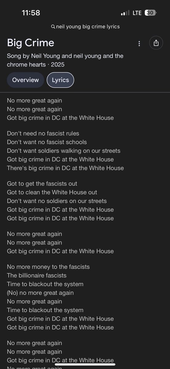 MfromPa's tweet image. “🎶 Got big crime in DC at the Whitehouse- Don’t want no soldiers on our streets 🎶”
Sing it Neil Young like only you can.