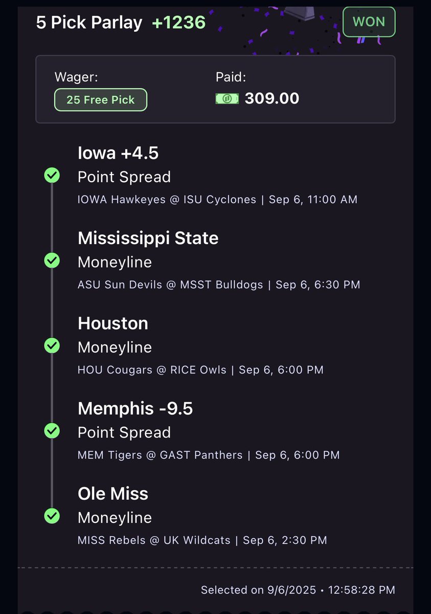 PickzTuff's tweet image. CASH THE CFB OFFICIAL SLIP ✅

Three. Peat. 3️⃣

That’s 3 weekends in a row !!! 

If you aren’t tailing by now WTF ARE YOU DOING? 🤯

We love Saturdays. ♥️🏈

Same time next week? 😏

#CheckTheTimeStamp #SaturdayVibes