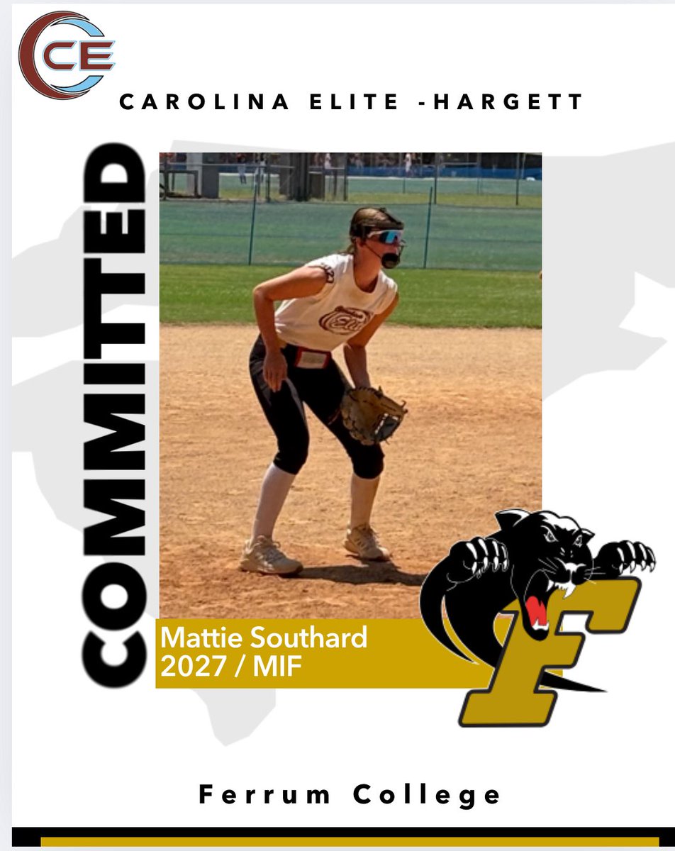 CarEliteNCorg's tweet photo. 🚨Commitment Alert 🚨
Congrats to Mattie Southard (2027 MIF) @Mattie77192289 of our CE Hargett squad on her commitment to Ferrum College and Coach Freeman @softballferrum as her future home for academics &amp; athletics! #BeElite #565whosnext https://t.co/3Lw4in2TOv