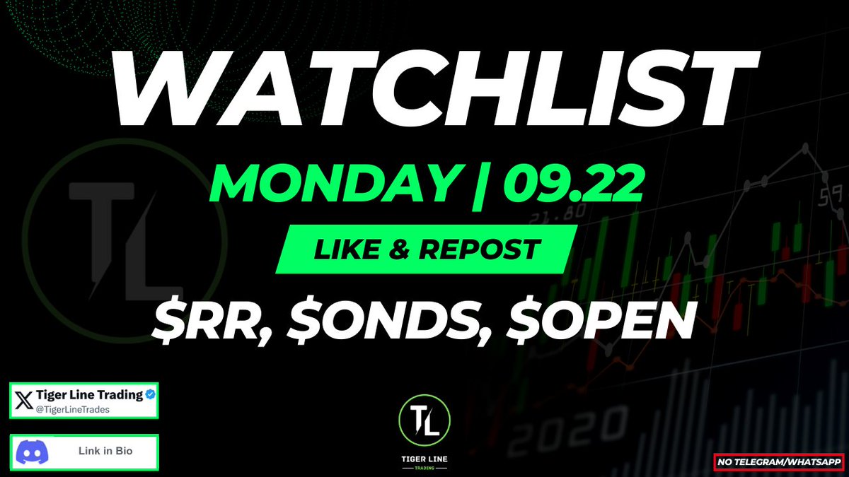 TigerLineTrades's tweet image. ** Watchlist Thread Below **
                  09/22/25
       $RR, $ONDS, $OPEN
LIKE &amp;amp; REPOST FOR MORE!! 💸💸💸