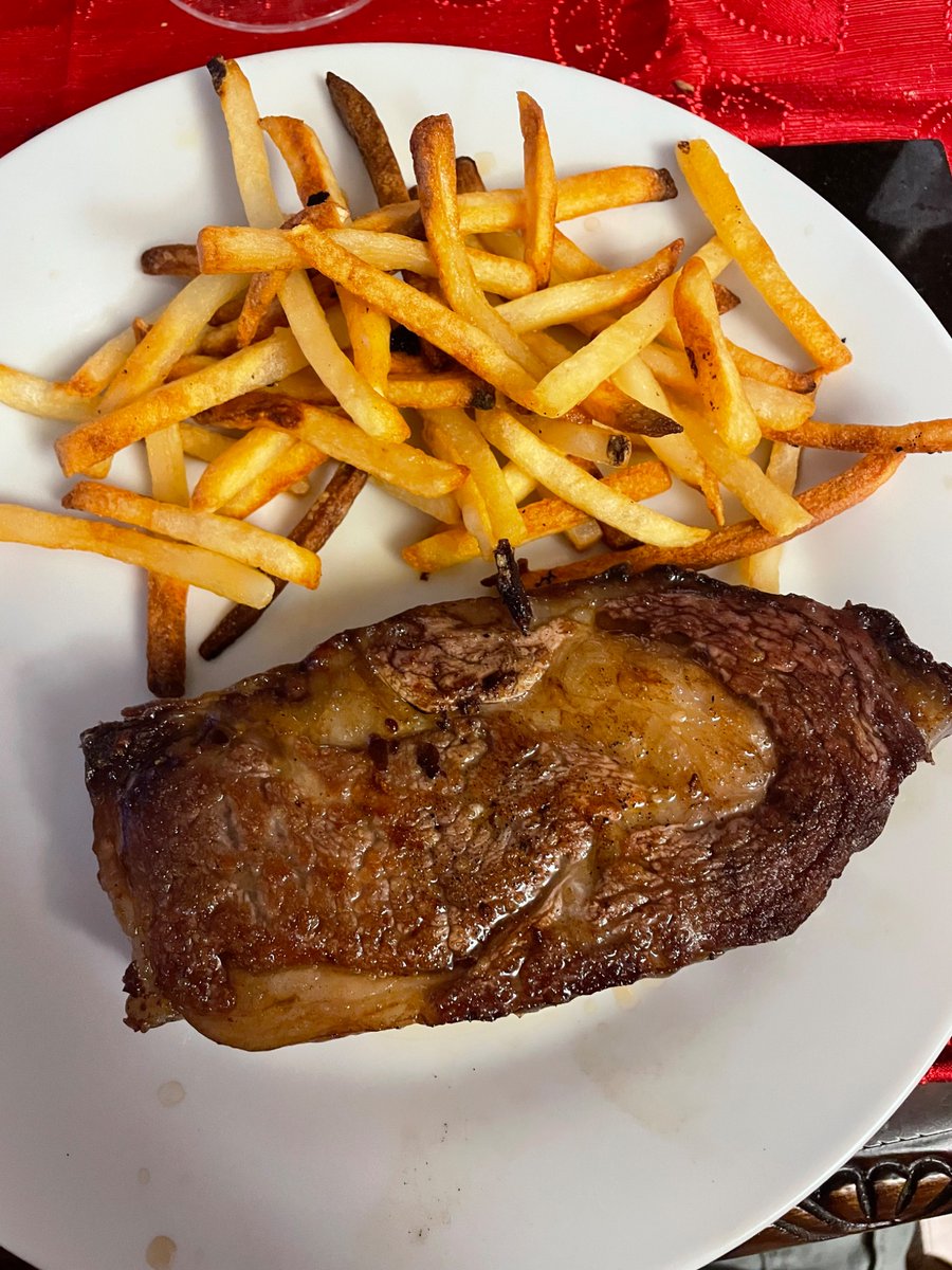 56(?) day dry aged Ohio raised ribeye. And oven fries. I really need to up my potato game. And keep better track of my steaks.