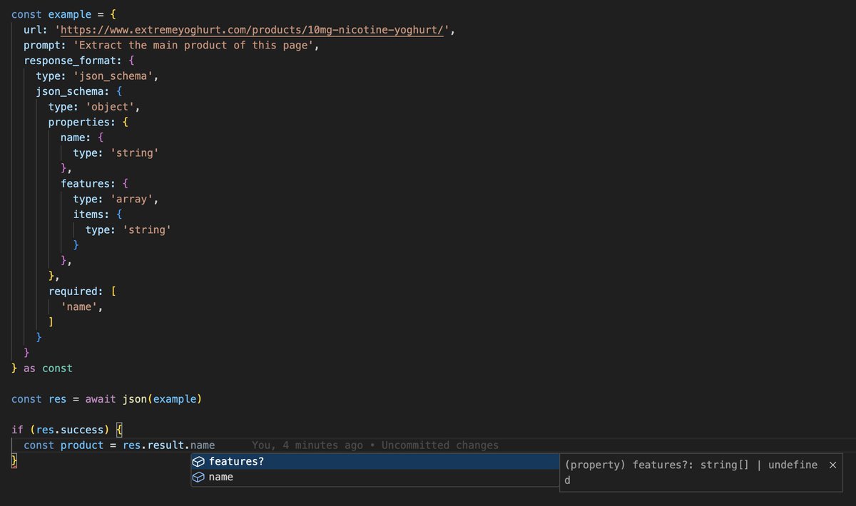 Inferring the response type from JSON Schema passed to the Cloudflare Browser Rendering API