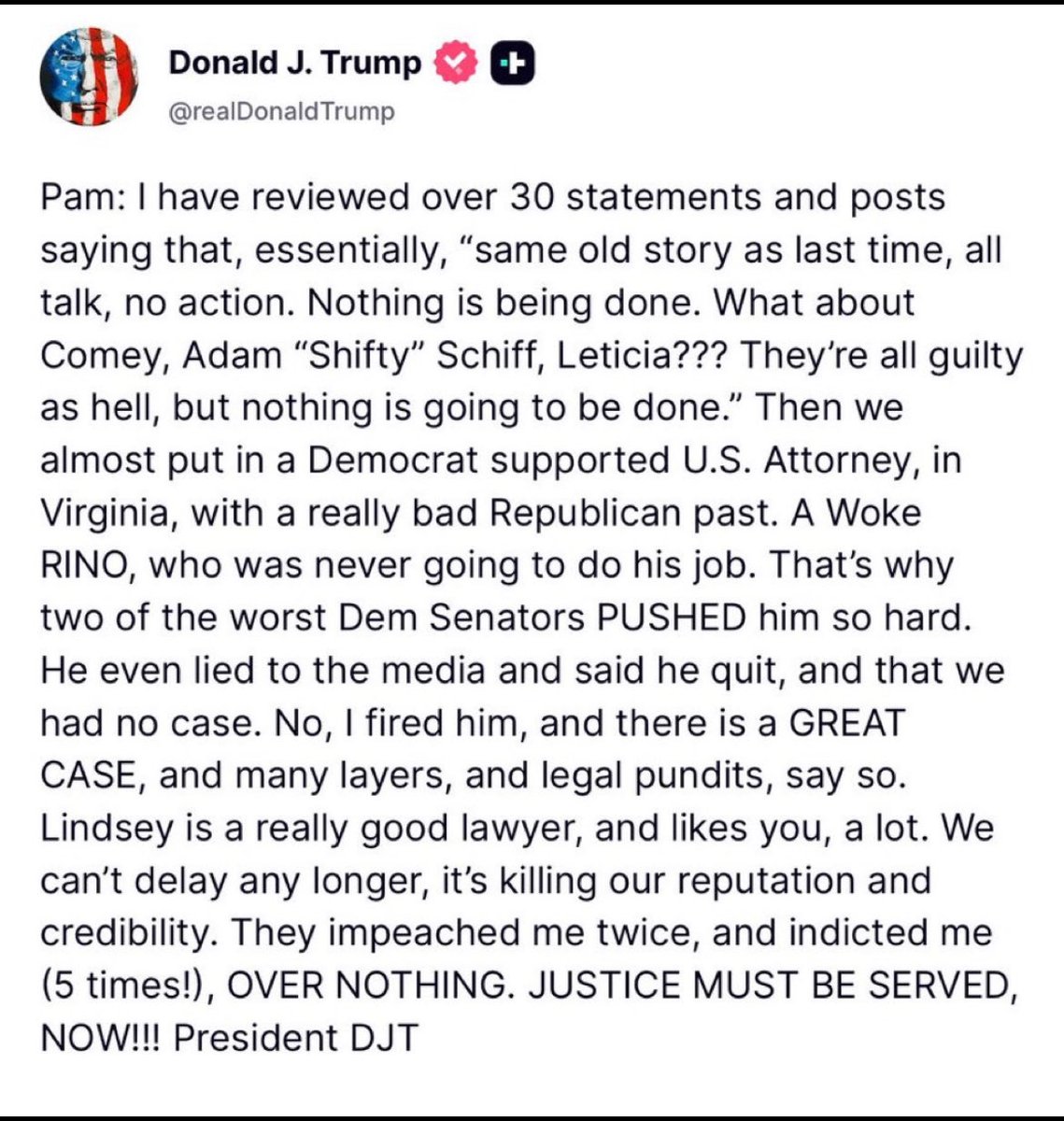 General Mike Flynn (@genflynn) on Twitter photo MR. <a href="/POTUS/">President Donald J. Trump</a> WeThePeople have been demanding accountability for years now.
Thank you for today’s post.
Trust that we’ll help keep the pressure on.
<a href="/realDonaldTrump/">Donald J. Trump</a> MR. <a href="/POTUS/">President Donald J. Trump</a> WeThePeople have been demanding accountability for years now.
Thank you for today’s post.
Trust that we’ll help keep the pressure on.
<a href="/realDonaldTrump/">Donald J. Trump</a>