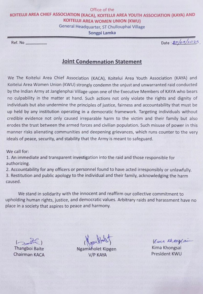 mynthang_haokip's tweet photo. Meitei terrorists ambushed Assam Rifles, Kukis mourn, yet Indian forces allegedly assaulted a Kuki leader? The hypocrisy is astounding!😡 where is the justice? https://t.co/ZN3EMa2bQe