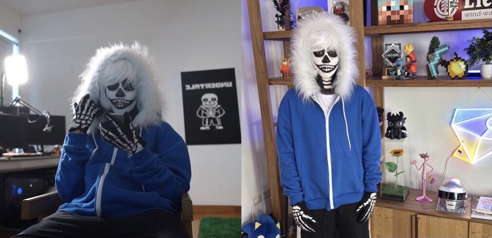 “Spreen”

Porque jugó al Undertale e hizo cosplay de Sans.