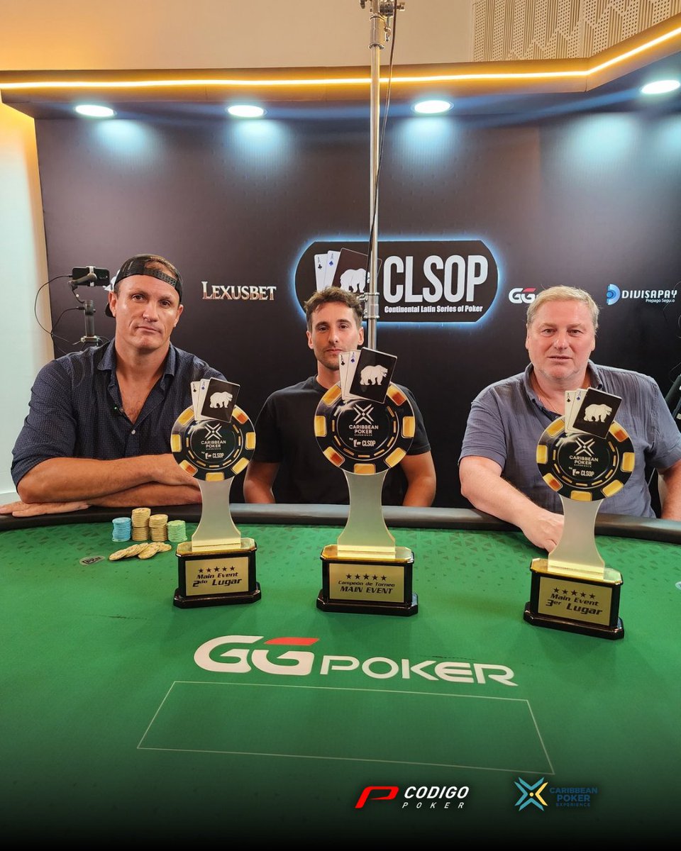 🎉 Felicitaciones Agustín Baletto 🇦🇷 🎉

Se consagró campeón del Main Event del Caribbean Poker Experience, imponiéndose en un field de 213 entradas del evento de US$900.
Baletto levantó el trofeo y se llevó US$37.197 del pozo acumulado de US$157.617, con 32 jugadores en cobros.
