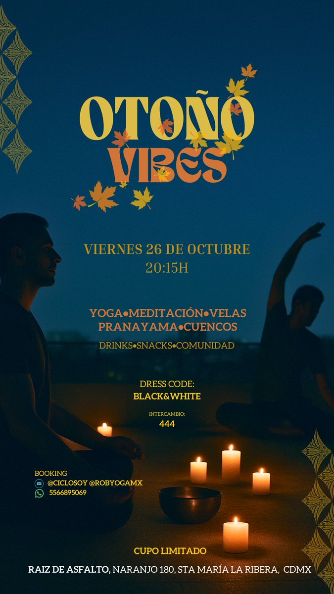 robyogamx's tweet photo. ✨ Una noche para nosotros ✨

🧘🏽‍♂️YOGA•CUENCOS•MEDITACIÓN
🌙 DRINKS•SNACKS•TERRAZA&amp;COMUNIDAD
 No es solo yoga, es hermandad, vibras y conexión.

📍 Naranjo 180, Sta. María la Ribera
🗓 Viernes 26 de septiembre · 20:15 hrs
✦ Cupo limitado ✦

💌 Reserva tu lugar por DM &amp; WA https://t.co/J8lKp6GNs4