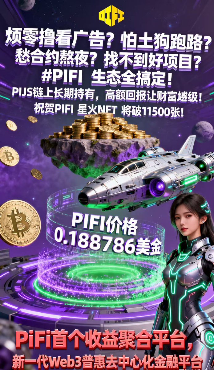 Web3_1001's tweet image. 📣把目光放长远，PIFI潜力无限。节点NFT作为未来价值的黄金门户，伴随生态规模的持续扩张，其价值将不断攀升。社区的凝聚力也会持续增强，吸引更多参与者，进一步推动PIFI价值提升。坚持长期持有PIFI，未来将收获难以估量的高额回报 ，实现财富的越级增长！

#PIFI #PIJSwap #PiNetwork #PIJSChain
