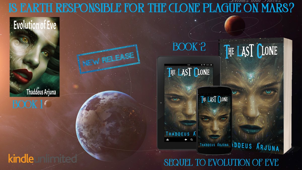 Car01am's tweet photo. #RT @ThaddeusArjuna
#NewRelease THE LAST CLONE, sequel to THE EVOLUTION OF EVE
https://t.co/2881iX11au
#ScienceFiction
#PostApocalyptic
#bookshelf
#mustread
#Action
#Adventure
#bookstagram
#SFF
#TBR
#IARTG https://t.co/ZAyORl4Unj