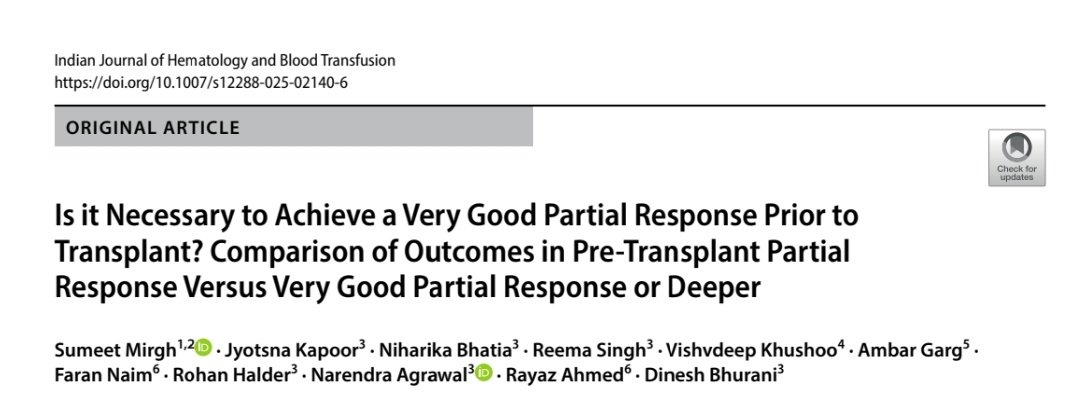 PR after induction - "Go on" to ASCT OR "Hold on" for VGPR and then do ASCT. A dilemma which many of us face in practice. Our analysis from my previous workplace which answers this important question <a href="/ishbtish/">Indian Society of Haematology & Blood Transfusion</a> <a href="/IndMyAcGp/">IMAGe</a> <a href="/DrPMPGI/">Pankaj Malhotra</a> <a href="/UdayYanamandra/">Uday Yanamandra</a> <a href="/IsbmtU/">ISBMT_UPDATES</a>