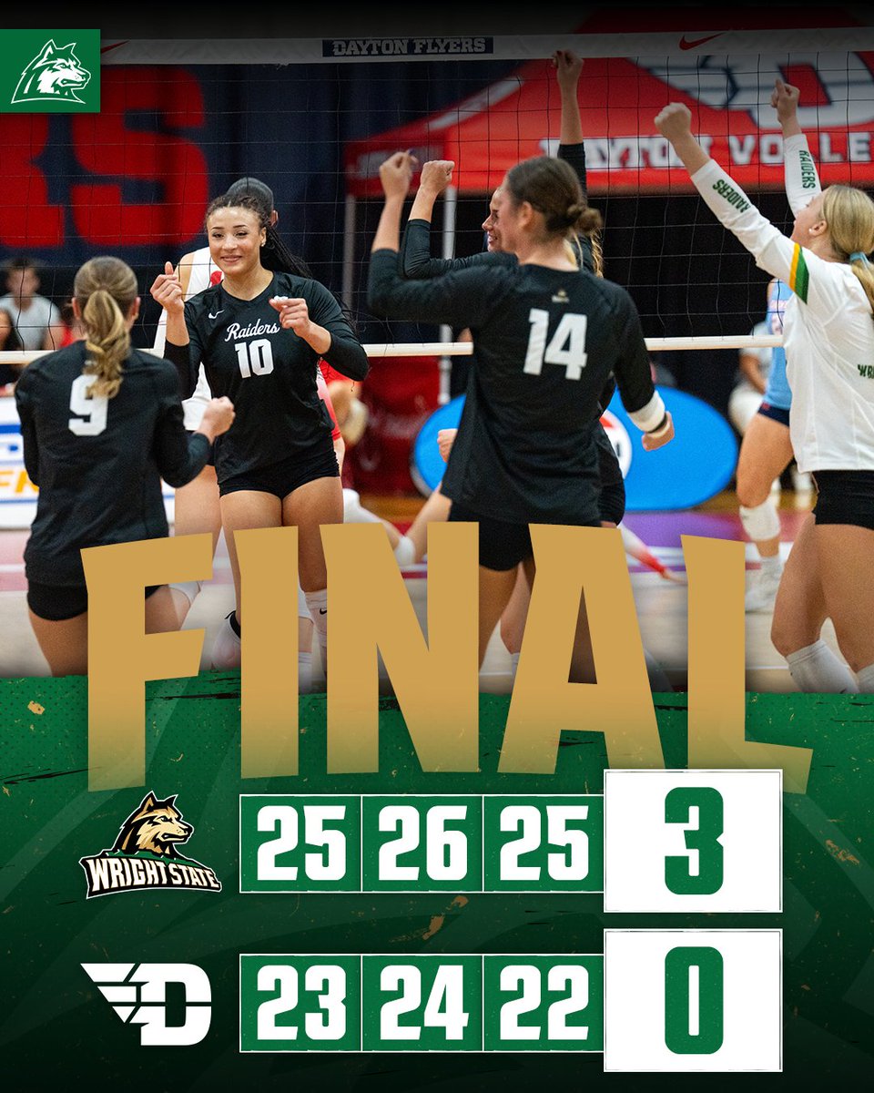 WSUVball's tweet photo. THAT'S A RAIDER SWEEP!

Mya Ayro finishes with a match-best 19 kills in the sweep of UD and Katie Sowko tallies 9 kills and 16 digs; Taygan Corstange adds 16 digs of her own, Lauren Yacobucci passes out 32 assists with 10 digs. 
#RaiderUP | #RaiderFamily https://t.co/vQ5D5c9JSe