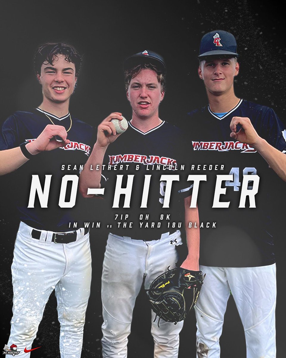 MN_Lumberjacks's tweet image. 🚨LUMBERJACK NO-HITTER🚨

2027s Sean Lethert and Lincoln Reeder combine to go 7IP with 8Ks en route to a combined no-no in a win over The Yard‼️💪❌

#GreatLakesBaseball #ACutAbove🪓 #NoHitter #LumberjackOpen2025 #Pitching #Uncommitted