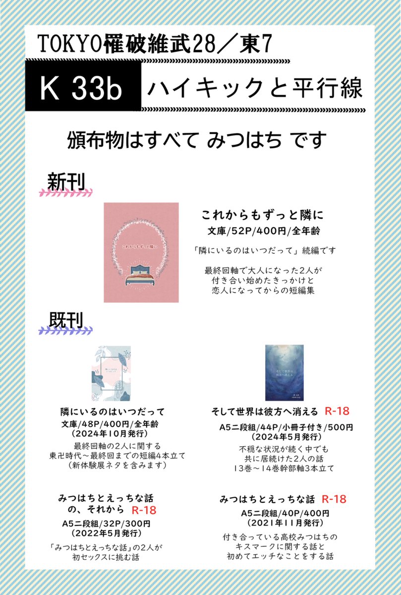 本日のお品書きです！あげ忘れてました、すみません！！
1人参加のため席を外すこともありますが、開場後しばらくはスペースにおります🙇🏻‍♂️
よろしくお願いします〜！