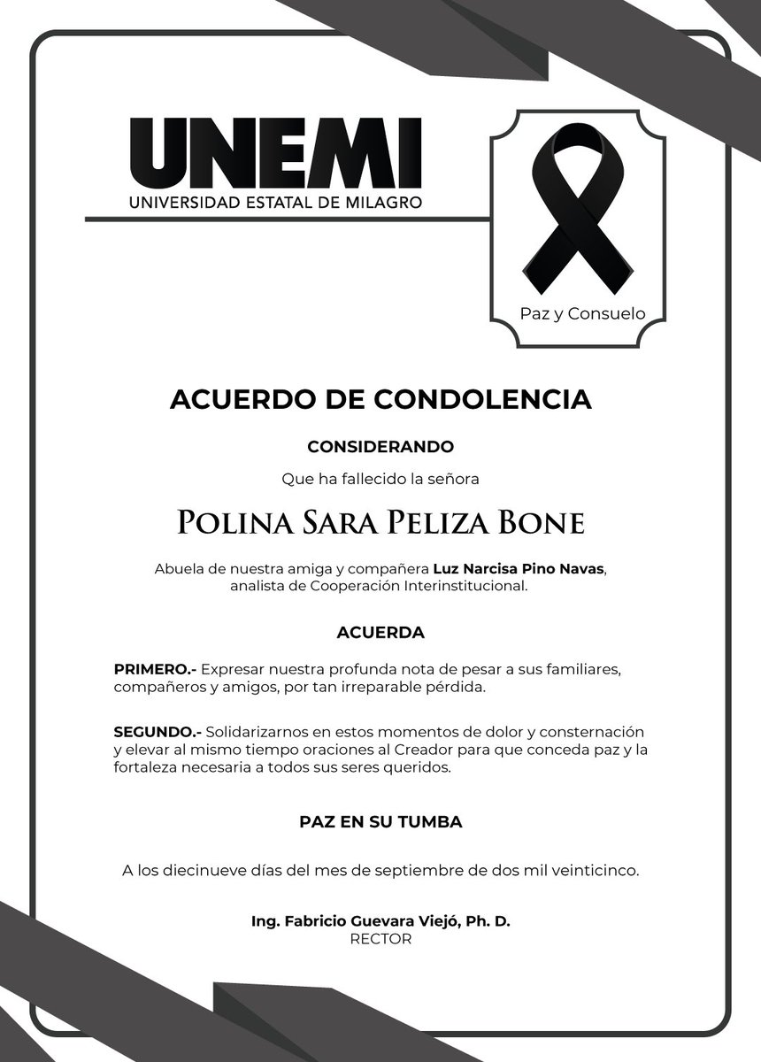 Expresamos nuestra sentida nota de pesar y nos solidarizamos con su familia y amigos.