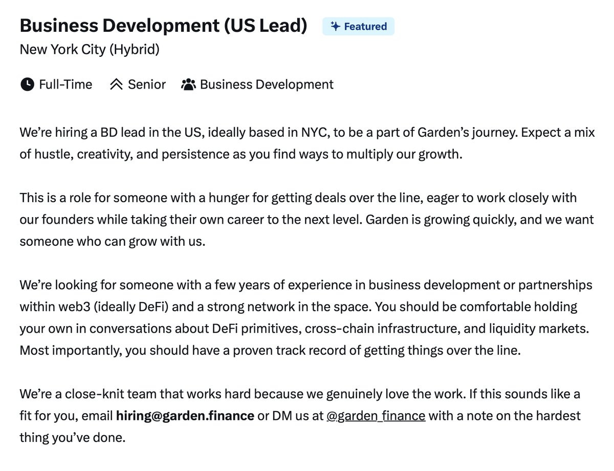 we're on the lookout for a BD lead to join us in NYC to help us push the frontier of bitcoin and interoperability

this is a rare opportunity to grow a fast growing business in web3 with real users and real revenue

you'll be working closely with me on a day to day basis to take