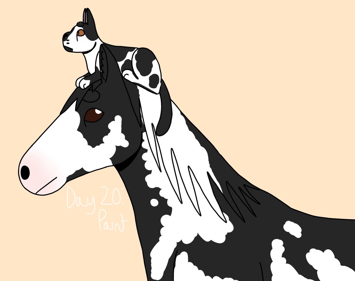 Speedy_green_'s tweet photo. #cattember Day 20: Paint
I spent some time at a horse barn today, so now I have horses on my brain
(Btw a paint horse is a breed of horse that has this pattern, that’s how this relates to the prompt)
#cattember2025 https://t.co/Gwx2qczOvX