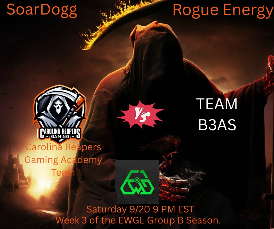 Your Carolina Reapers Gaming Academy team are in action tonight for our Week 3 <a href="/ewgleague/">Elite Warfare Gaming League</a> Group B Match up! 
🆚 Team B3AS
🕰️ 10 pm EST
🔥 <a href="/Blazsyy/">Blaszy</a> 
🔥 <a href="/Big3hirtyy/">CRG 3HIRTY</a> 
🔥 <a href="/Yetzzyyyy/">Yetzy</a> 
🔥 #Rainz