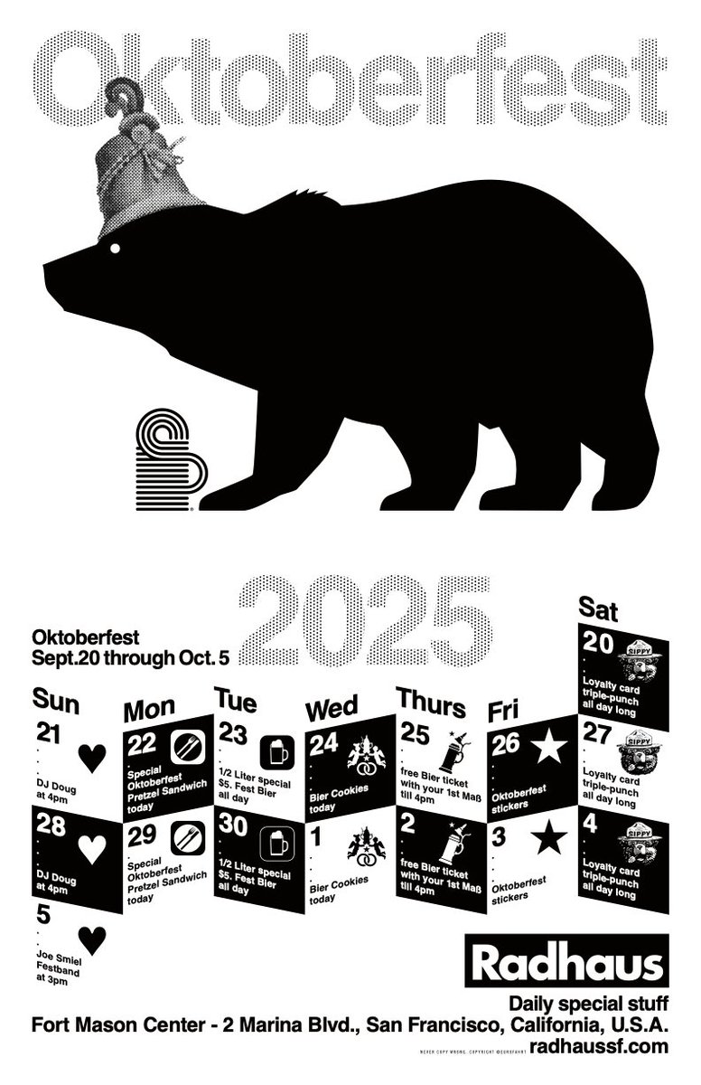 Oktoberfest at Radhaus. Grab a Maß with us, there will be something special every day from Sept 20th to October 5th. We will also have limited edition Oktoberfest t-shirts, special beers, new stickers, and more.