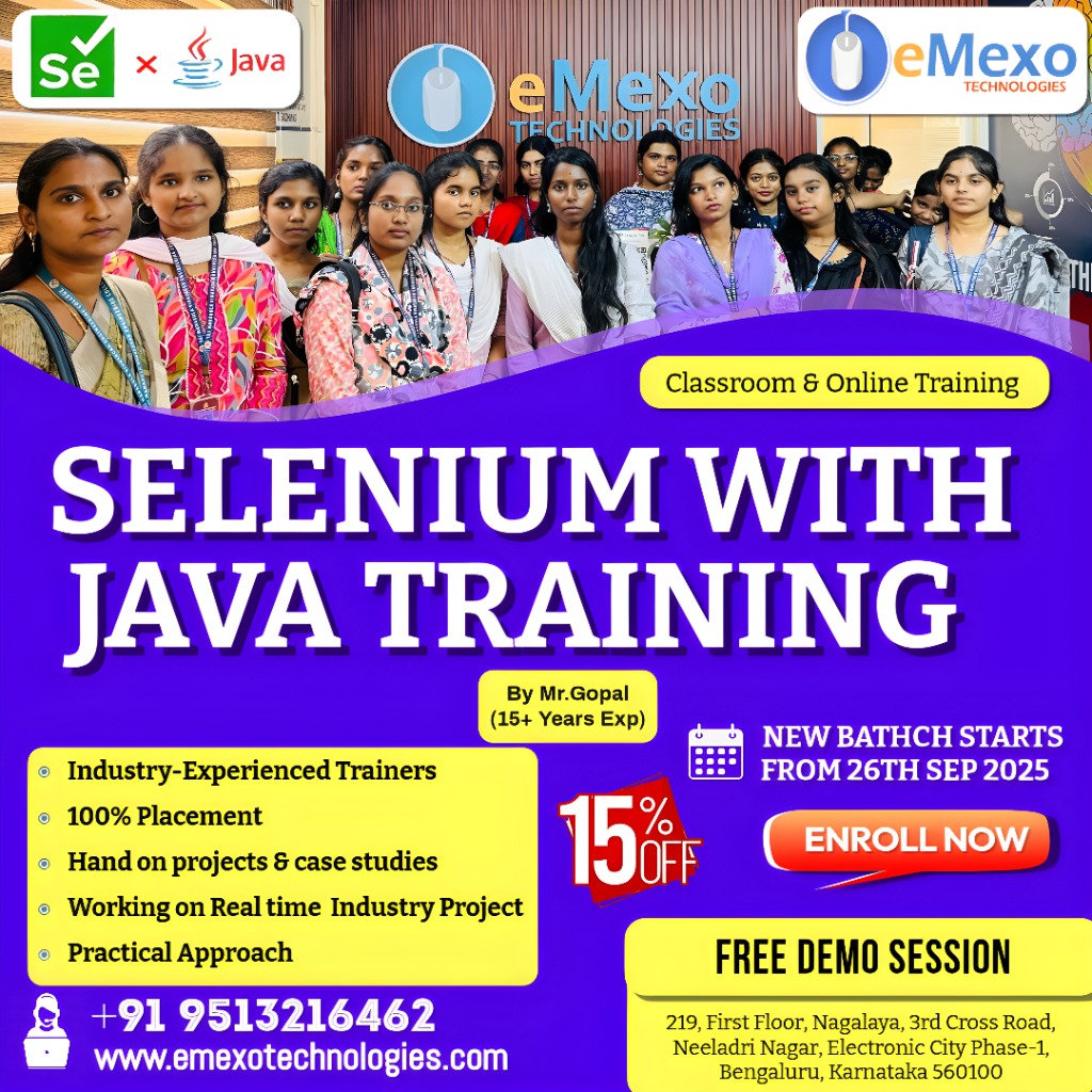 gokulemexo's tweet image. Master Selenium with Java & Get Hired in 2 Months – 15% OFF in Selenium Certification Training Course in Electronic City Bangalore!
Location: Emexo Technologies, Electronic City, Bangalore
Call: +91 9513216462
Visit: emexotechnologies.com/courses/seleni…
#SeleniumwithJava #SeleniumCourse