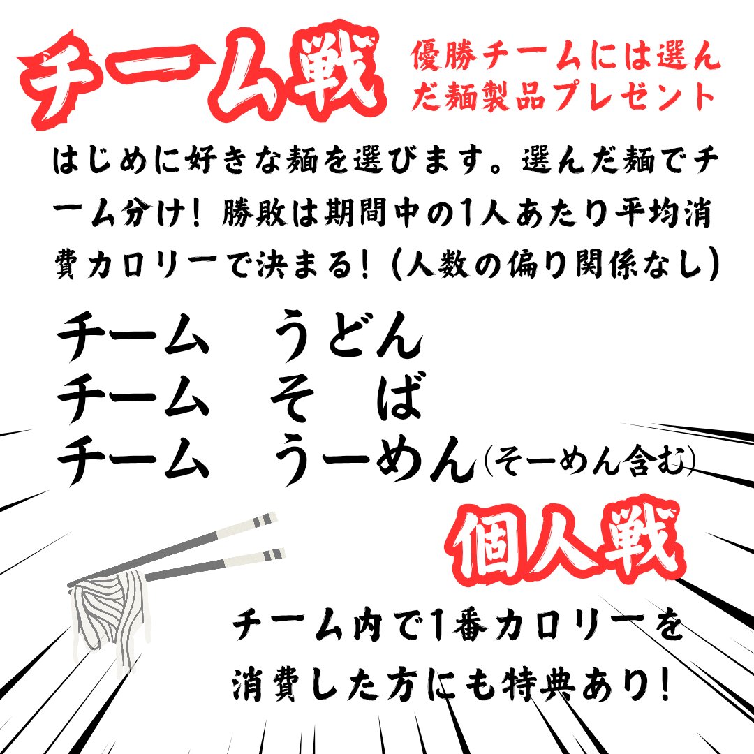 ROCONESS1102's tweet photo. 9/22から新イベント
【麺チーム別】
カロリー消費量決定戦
スタート‼️

好きな麺を選んでチーム分け！1人あたり消費カロリーが多かったチームの優勝です🏅

🔴うどん
🟣そば
⚪うーめん
あなたはどのチームに入る？

ロコネス会員募集中です🎶
まずは初回講会にご参加ください😆

集計方法は下ポストへ https://t.co/pXnh5HUWge