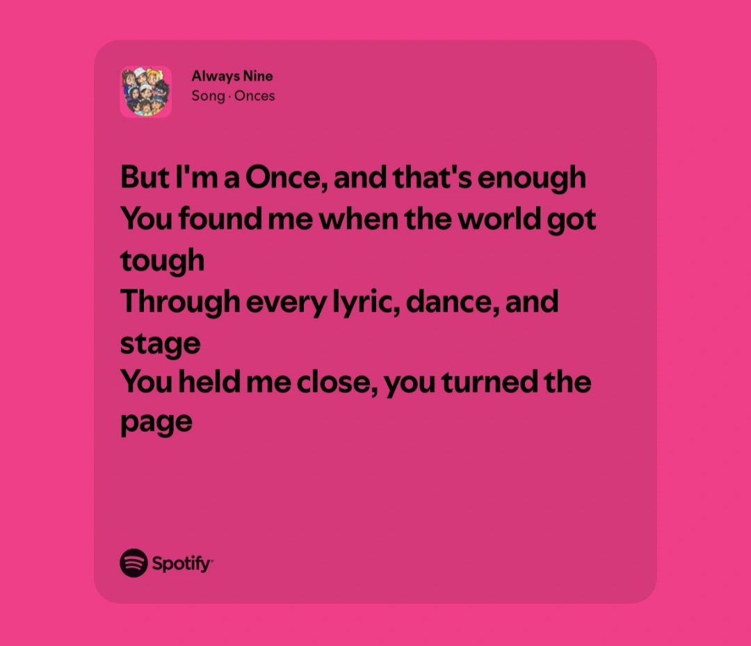 staywithmesana's tweet photo. ALWAYS NINE lyrics are now available in Spotify!

Spotify: https://t.co/EeSTSVIGaR
Youtube: https://t.co/TXyonflJNe

@JYPETWICE @JYPETWICE_JAPAN 
#TWICE #트와이스 https://t.co/dEv3e00Gto