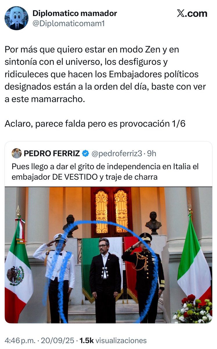 Estimado <a href="/genarolozano/">Genaro Lozano 🌈</a>, estamos orgullosos de todo lo que estás realizando en <a href="/EmbaMexIta/">Embamex Italia</a>.  No le hagas caso a los nefastos <a href="/Diplomaticomam1/">Diplomatico mamador</a>!   Te apoyamos con todo nosotros y los <a href="/vsDeplorableSEM/">AntiDiplomaticosMamadores</a> y <a href="/Diplo4T/">Diplomacia del Pueblo</a> !