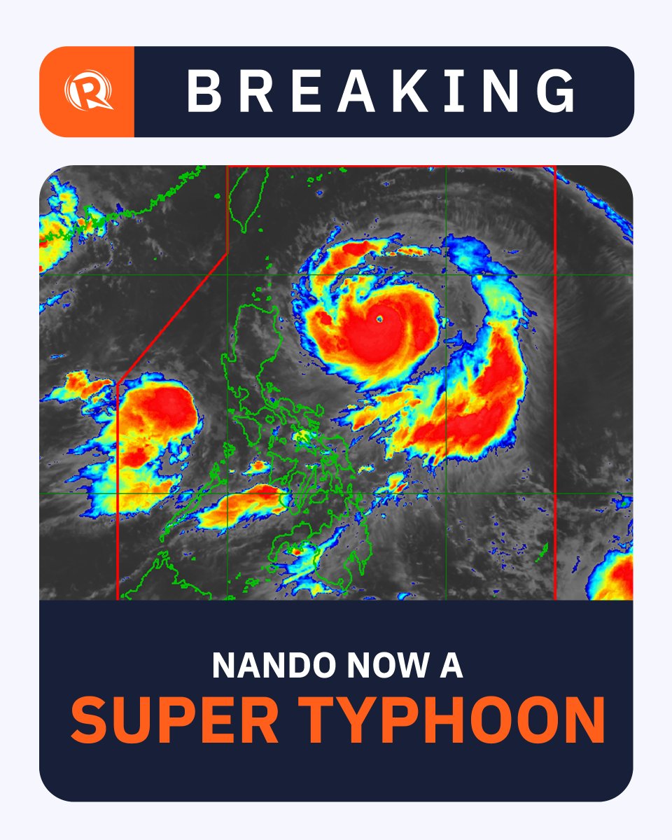 agos's tweet photo. BREAKING: PAGASA says Nando (Ragasa) intensified from a typhoon into a super typhoon at 8 am on Sunday, September 21, 2025. #WeatherAlert

#NandoPH UPDATES: https://t.co/rIQQ8BAWst https://t.co/v7MepgwHq9
