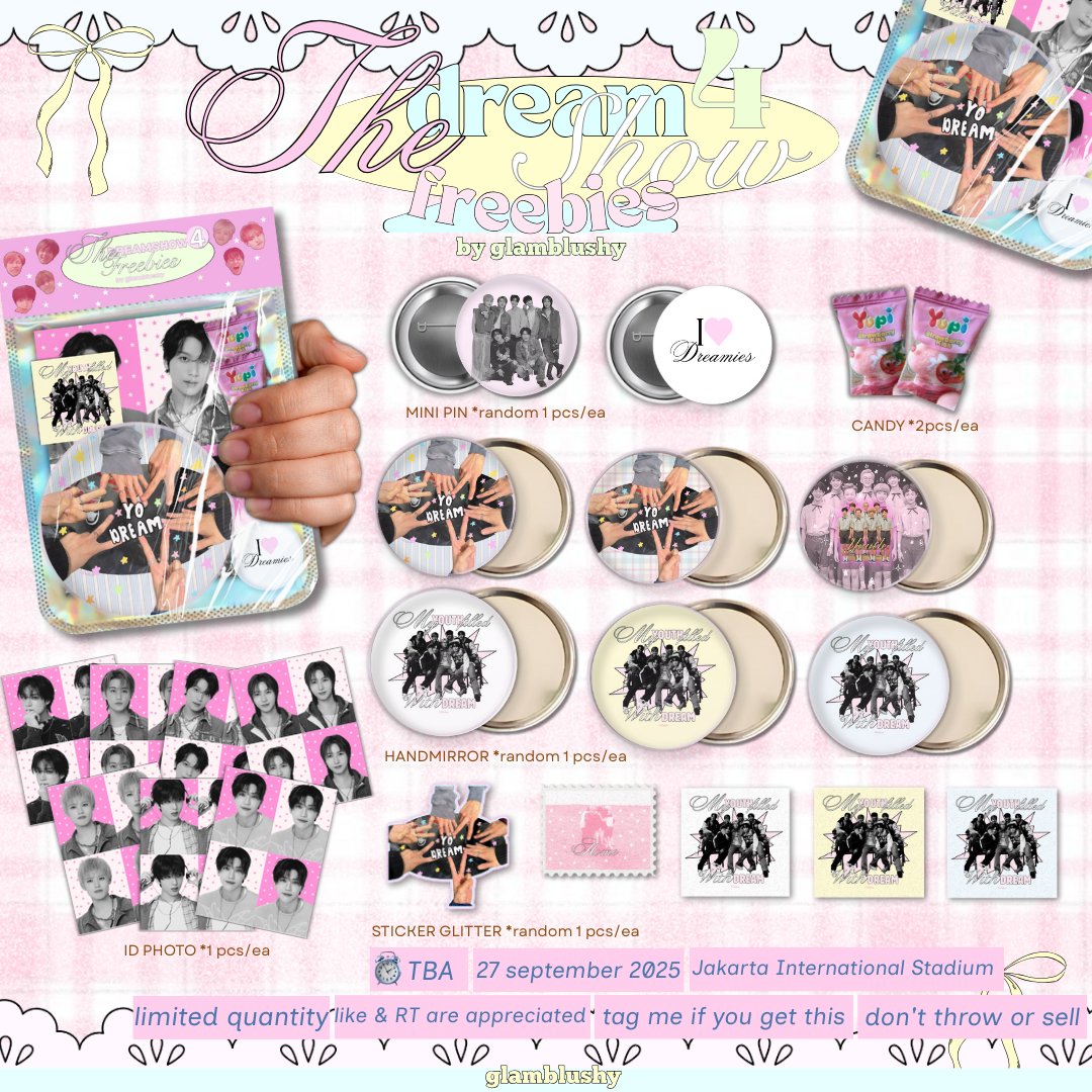 ⋆. 𐙚 ˚𐔌Freebies TDS 4 in Jakarta 𐦯 ⋆˙⟡
by <a href="/glamblushy/">kimi 🍏🫧 #TASTE</a> ۶ৎ

— day 1, 27 september 2025, JIS
— ⏰ TBA
— limited qty

☆ like and RT are very appreciated
☆ don't throw or sell
☆ follow me on X or IG and let's be moots <3
💌 kindly tag me (<a href="/glamblushy/">kimi 🍏🫧 #TASTE</a> on IG/X) if you get it!!