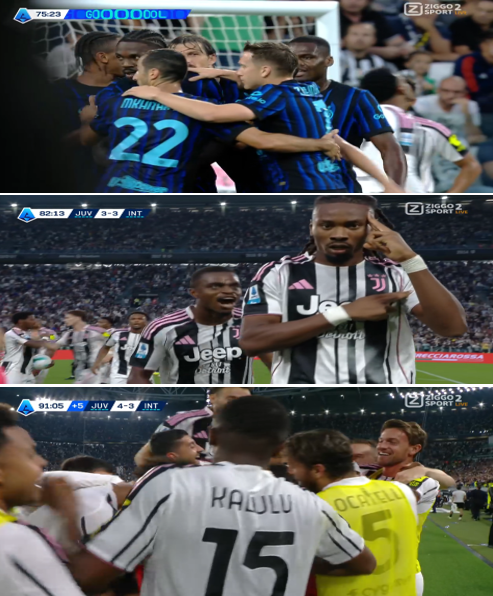 foet247europa's tweet image. Brothers Khéphren and Marcus Thuram scored for opposing teams as Juventus beat Inter 4-3 in a Serie A thriller. Vasilije Adžić secured the points for Juventus with a long-range effort in injury time. #JuveInter