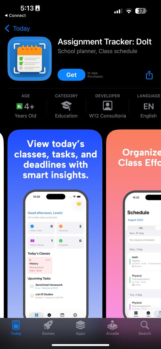 w12_dev_apps's tweet image. Use Assignment Tracker: DoIt and get full control about your class schedules, never miss you next class with personal reminders and hub 📚
Link: apps.apple.com/app/6751313783
#assignmenttracker #schoolplanner #Assignment #schoolschedule