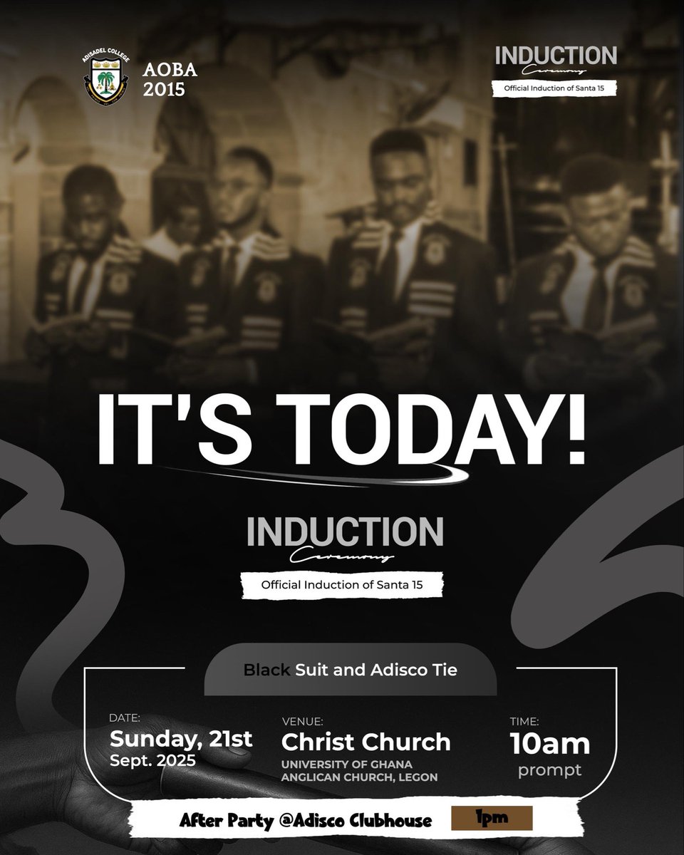 _santa15's tweet photo. Hail Santa 15
Hail Adisco 🦓🦓🦓

We invite the general public to our induction ceremony today 10am at Christ Church, Legon.

See you there! https://t.co/IL9cZLOEf8