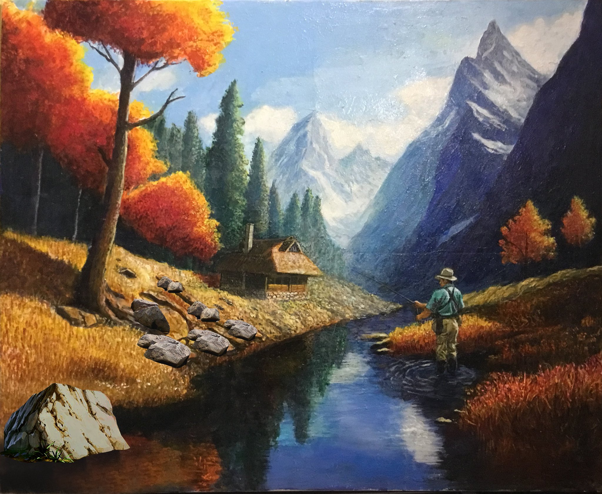 水彩画「釣り人」 水彩画「釣り人」 水彩画「釣り人」