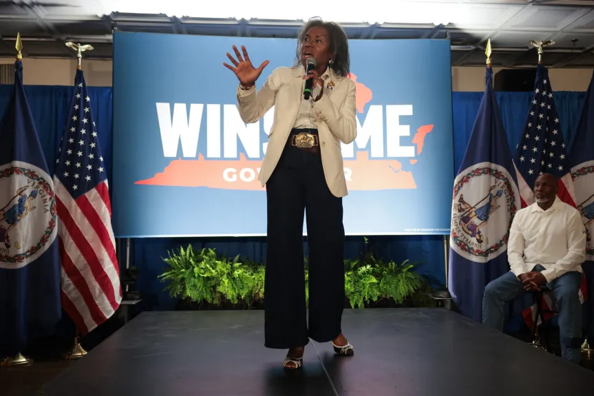 TeejayMoana's tweet photo. #VirginiaVoters, Vote for Earle-Sears. Reject the #democrats who want to turn #VA into a #sanctuarystate and allow men in women's sport! Polls are fake! Remember, Gov. Youngkin was behind, often by a point or two. He won by over 2 points. #VoteRed #VoteGOP #VoteSears #SayNotoDNC https://t.co/BHYB5uEs09