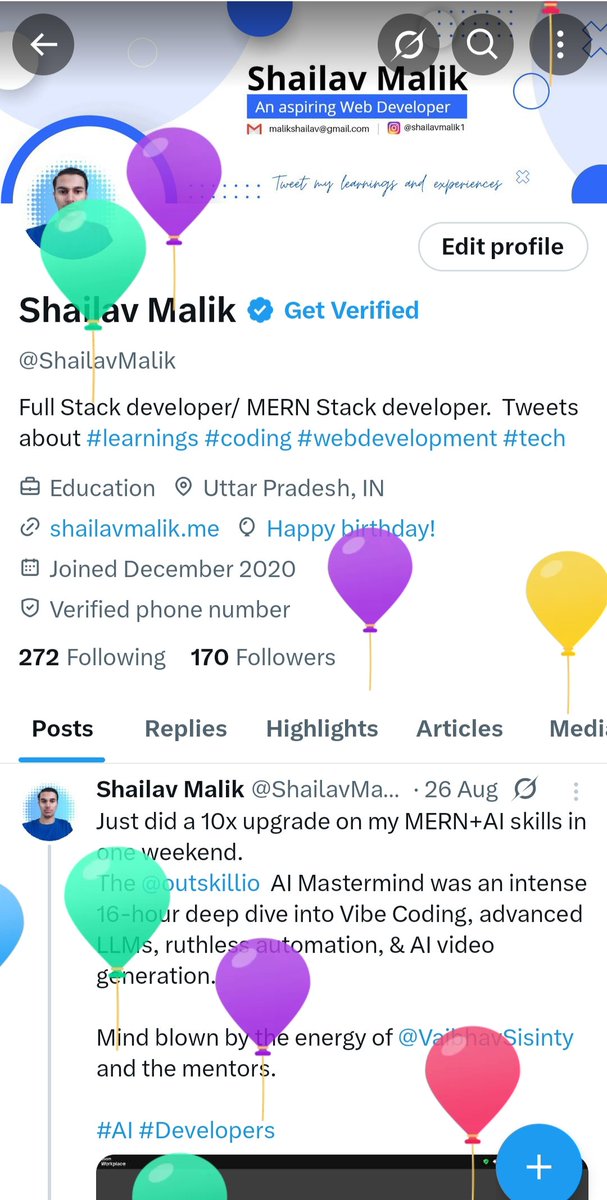 ShailavMalik's tweet image. Birthday Release Notes: v2X.0 🎂
✨ New Features:
feat: Full-stack commitment to MERN + AI integration.
feat: Project pipeline now requires LLM-powered features.
🐛 Bug Fixes:
fix: Removed hesitation on complex AI topics.
#ReleaseNotes #MERN #AI #SoftwareEngineer #Birthday